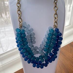 Statement Blue and Gold Beaded Necklace